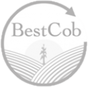 Best Cob logo with stylized fields and tree, representing agriculture and quality.