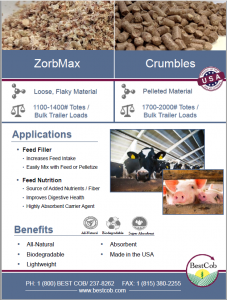 Comparison of ZorbMax and Crumbles animal feed materials with applications and benefits.