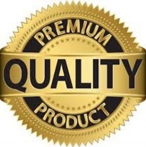 Premium quality product badge with gold seal and black text.