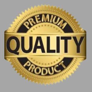 Premium quality product badge with gold seal and black text.
