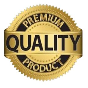 Premium quality product badge with gold seal and black text.
